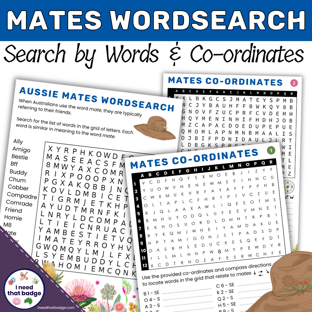 Aussie Mates Day Wordsearch