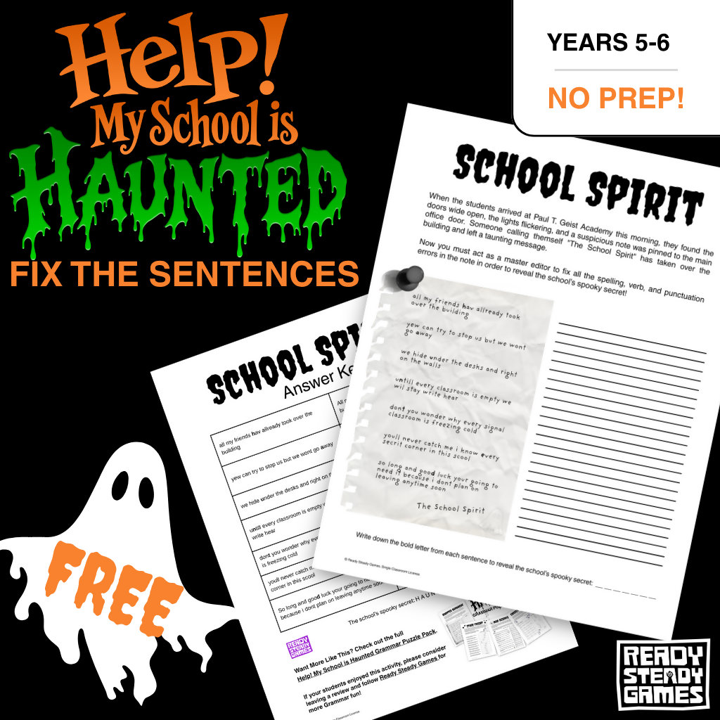 FREE Halloween Fix the Sentences | Grammar Review | Crack the Code Years 5-6