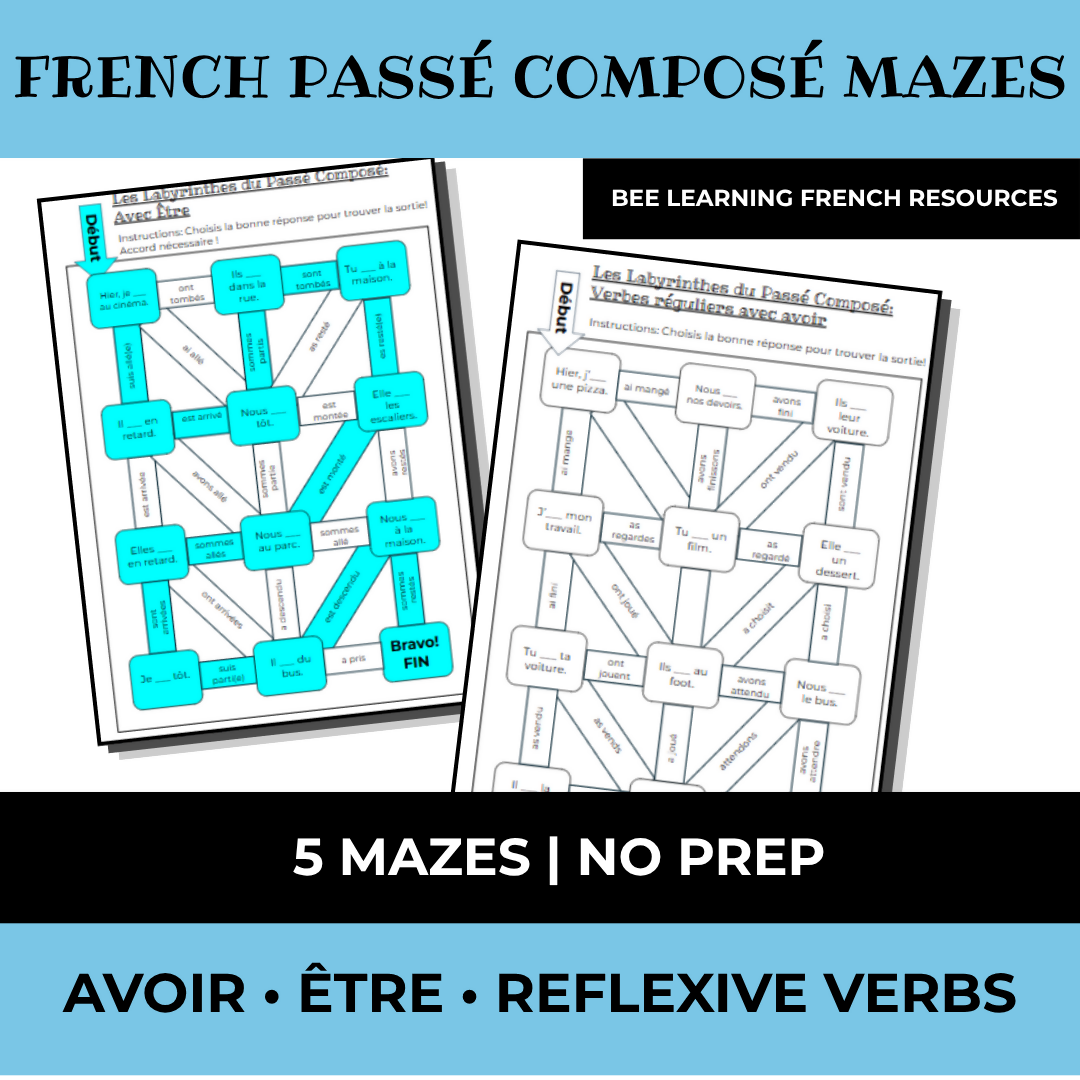 French Passé Composé Mazes | Avoir, Être & Reflexive Verbs