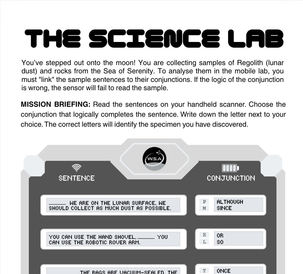 Mission to Space Grammar Puzzle Pack | English Activities | Years 5–6 | STEM Crossover