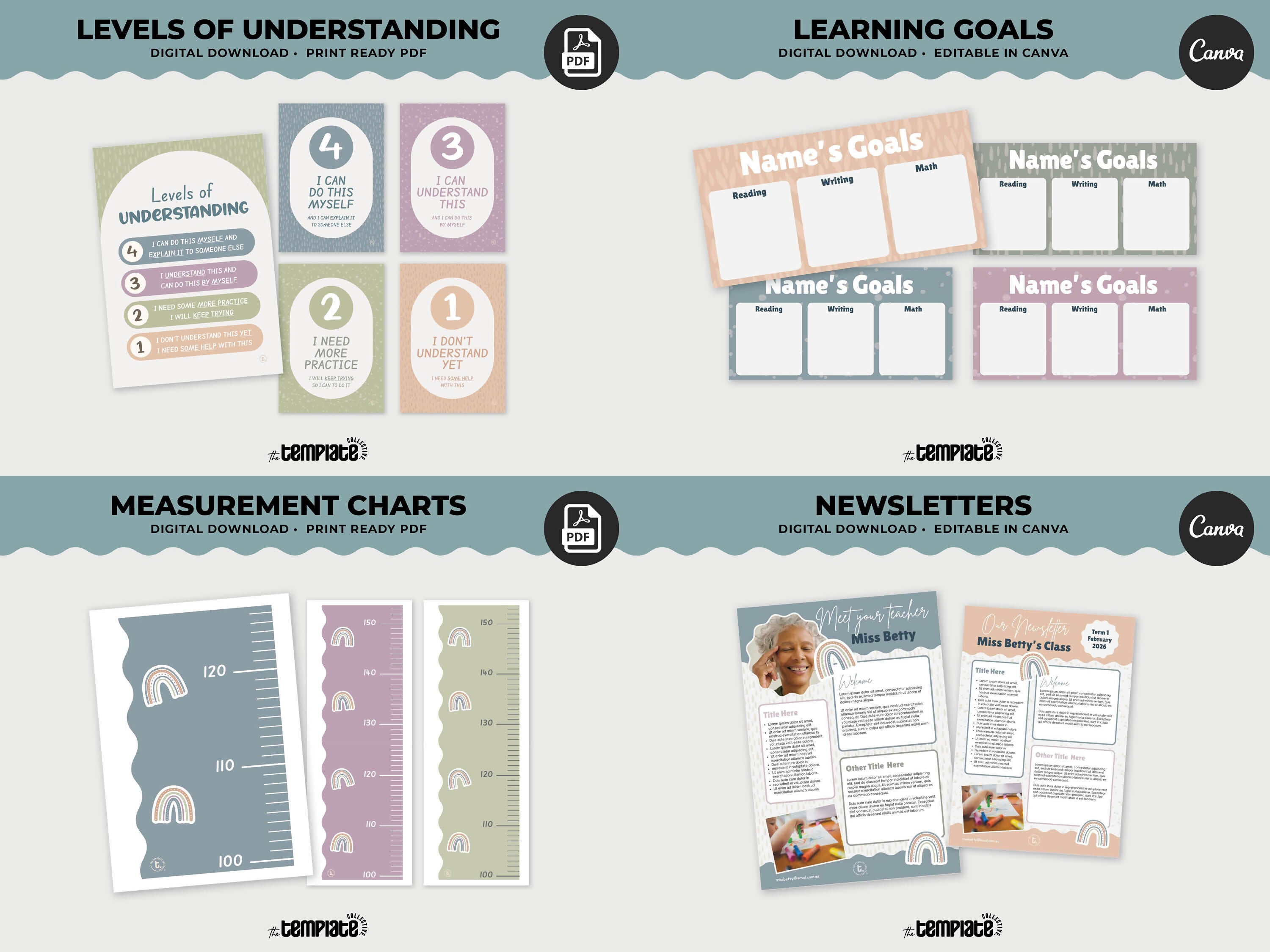 Hushed Horizons Classroom Decor Bundle • Pastel Boho Rainbow Theme • Bulletin Board Decor • Teacher Resources • Editable & Printable