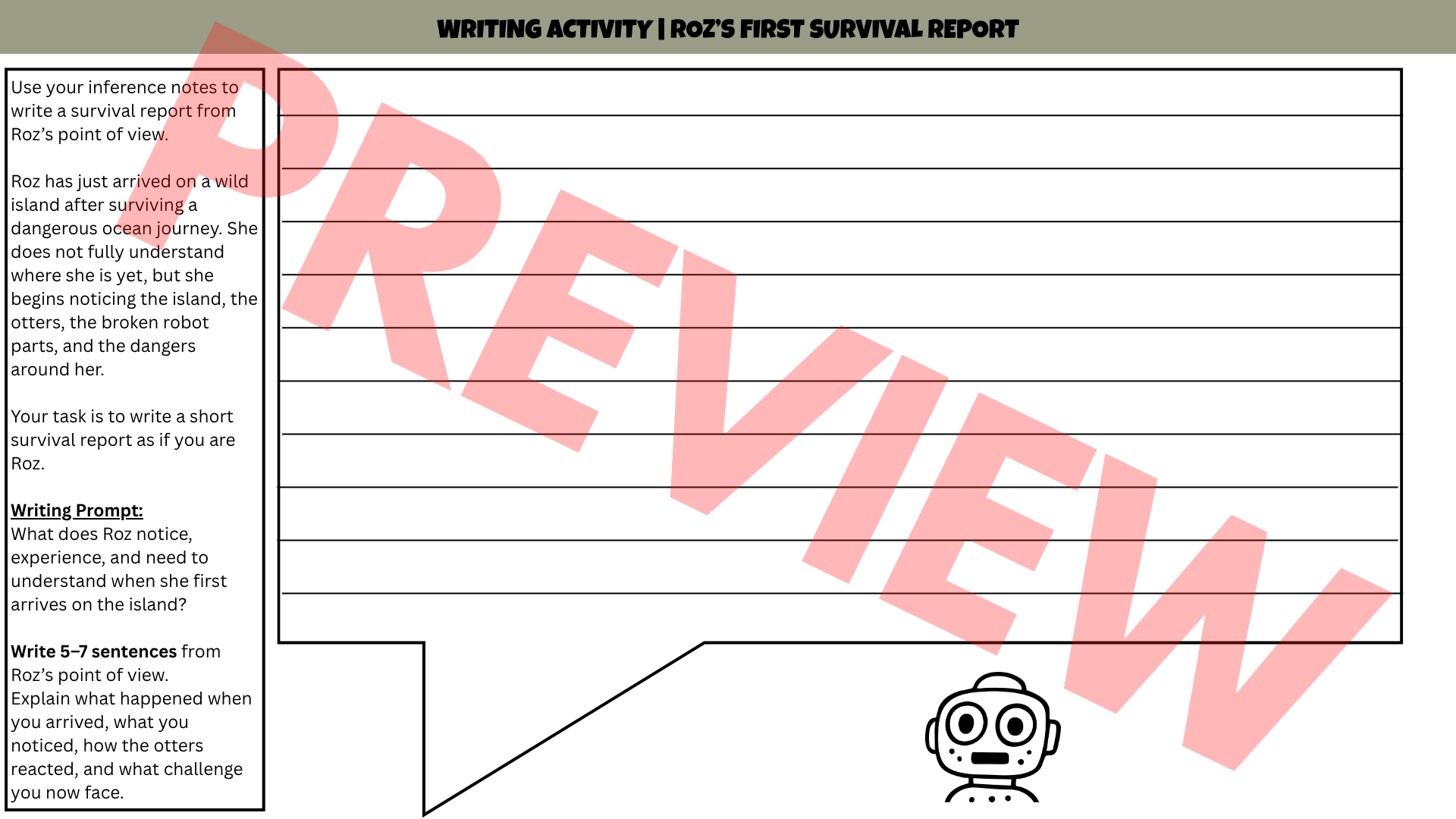 The Wild Robot No-Prep Sub Plan | Novel Study Literacy Lesson | Years 4–6 PDF