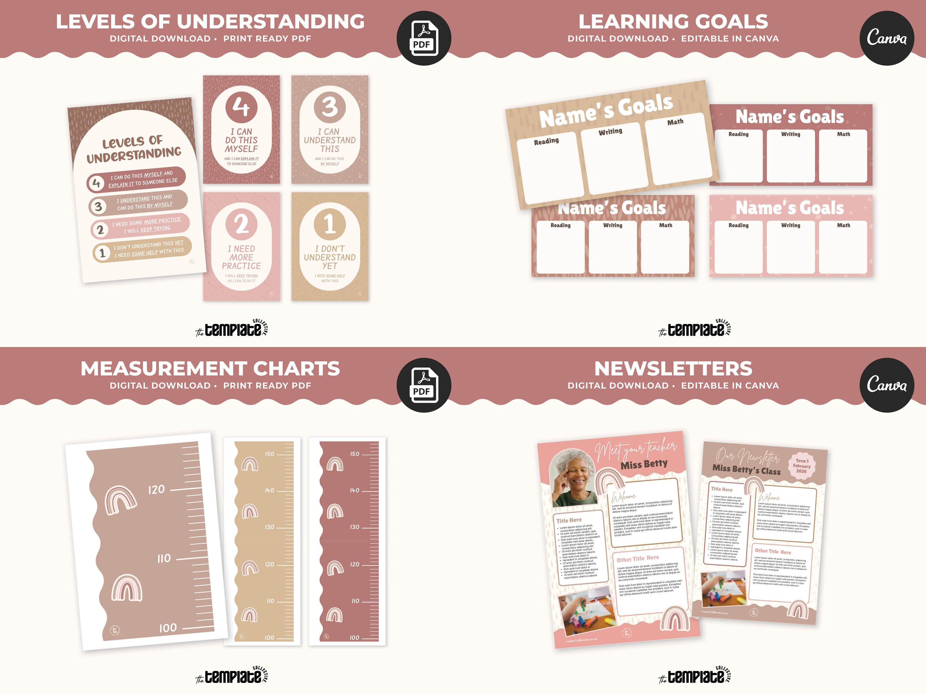Just Rosy Classroom Decor Bundle • Neutral Boho Rainbow Theme • Bulletin Board Decor • Teacher Resources • Editable & Printable