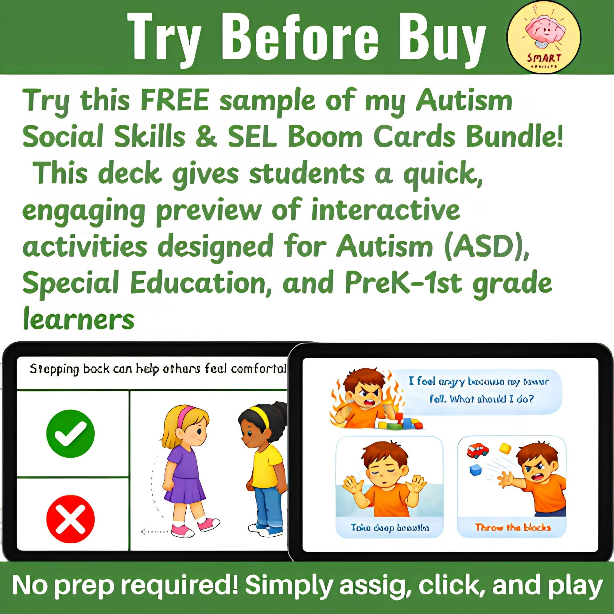 Try Before Buy: Digital Boom Cards Feelings & Personal Space (Autism/SpEd/PreK)