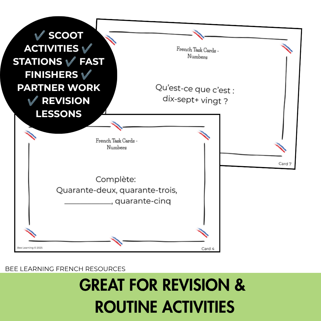 French Numbers 0–69 Activities | Task Cards & Speaking Practice