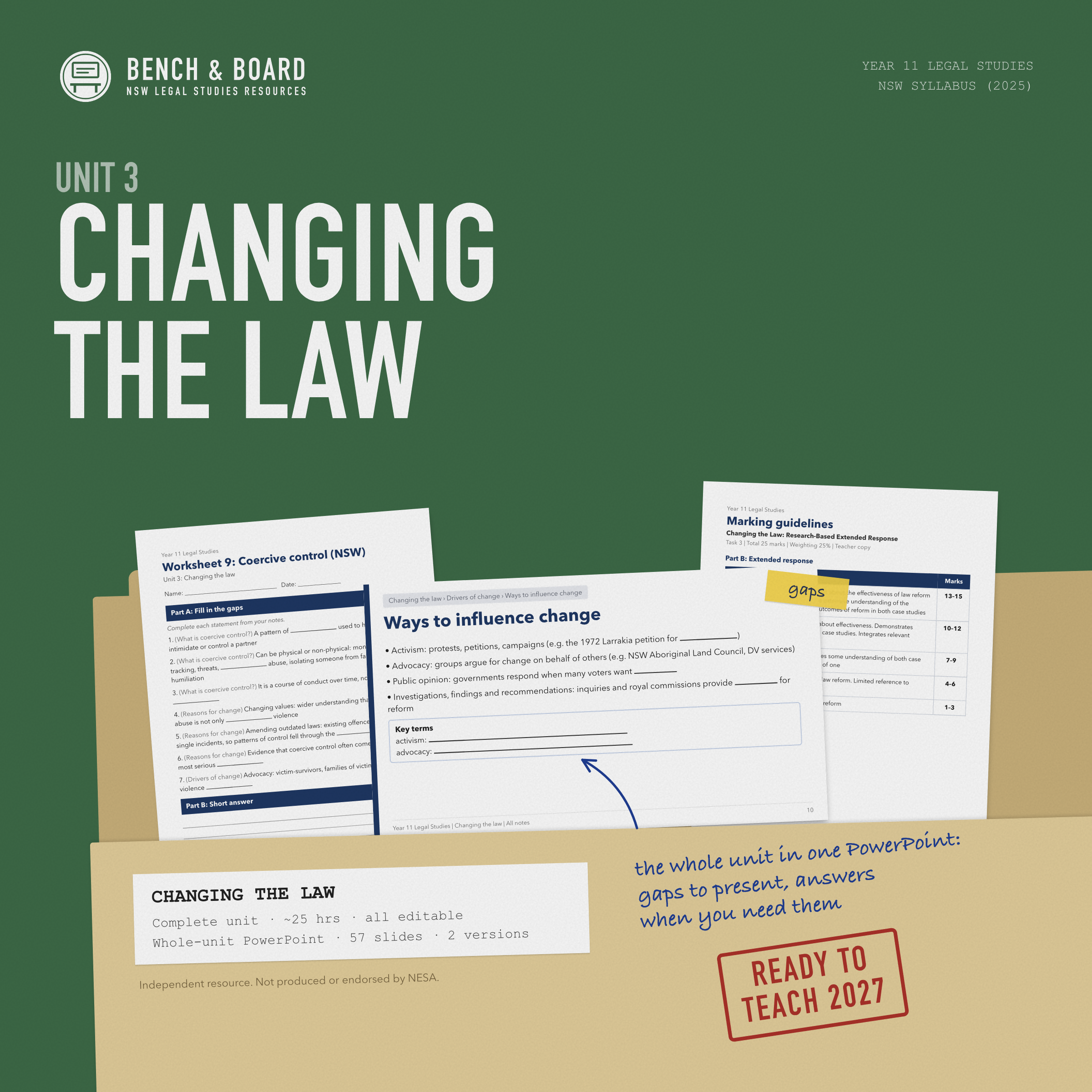 FREE Sample | Year 11 Legal Studies – Unit 3: Changing the Law (NSW 2025 Syllabus) | Why and how the law changes