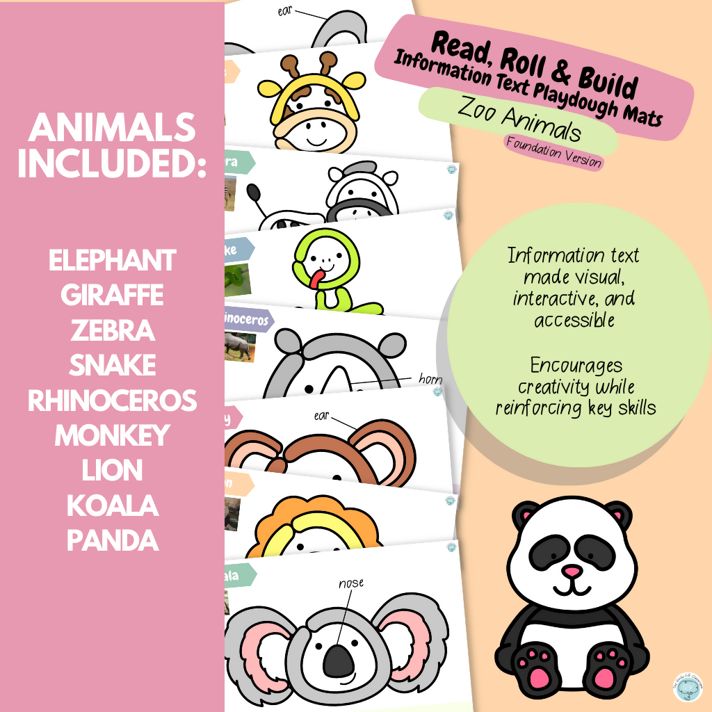 Read, Roll & Build | Foundation Information Text Playdough Mats | Zoo Animals