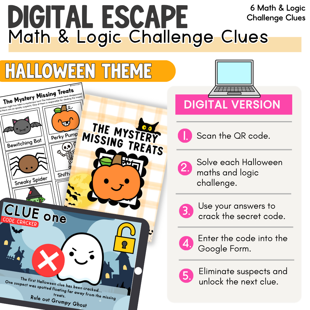 Halloween Maths Escape Room for Years 3–4 | Maths Logic Puzzles, Problem-Solving Challenges & Halloween Classroom Activities