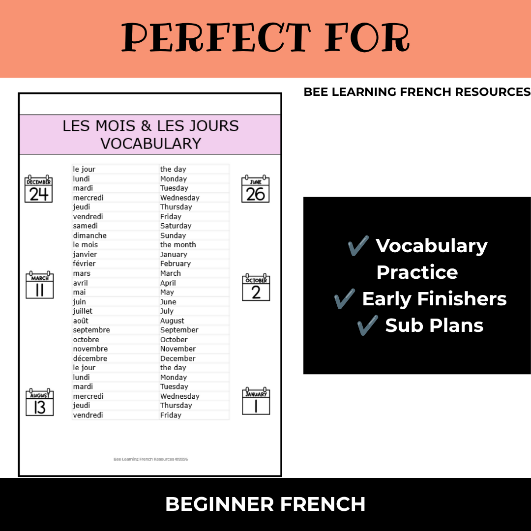 French Days & Months Vocabulary Activities | Les Jours et Les Mois Criss Cross Puzzles | Year 7–8