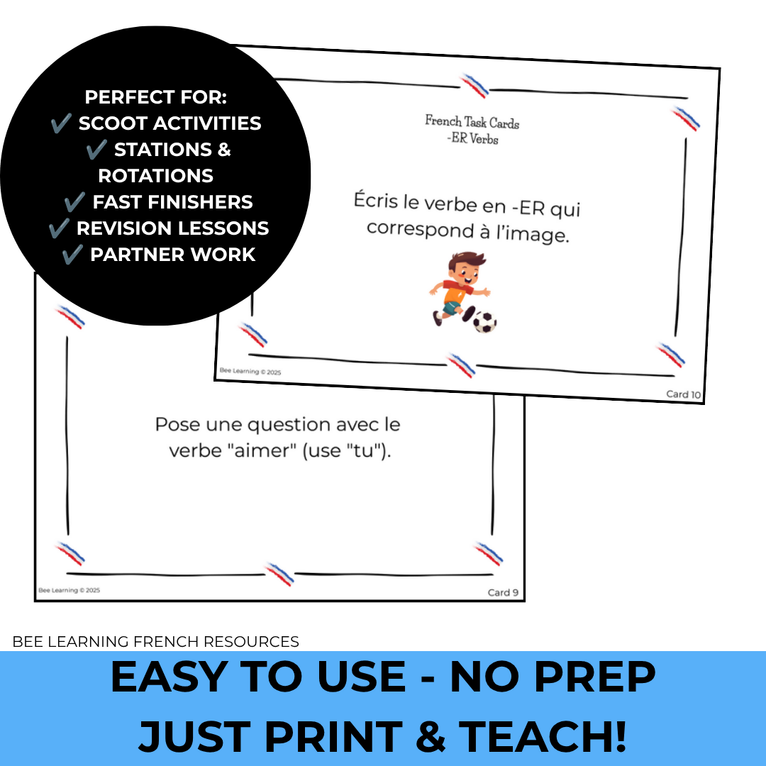 French ER Verbs Present Tense Activities | Task Cards & Conjugation
