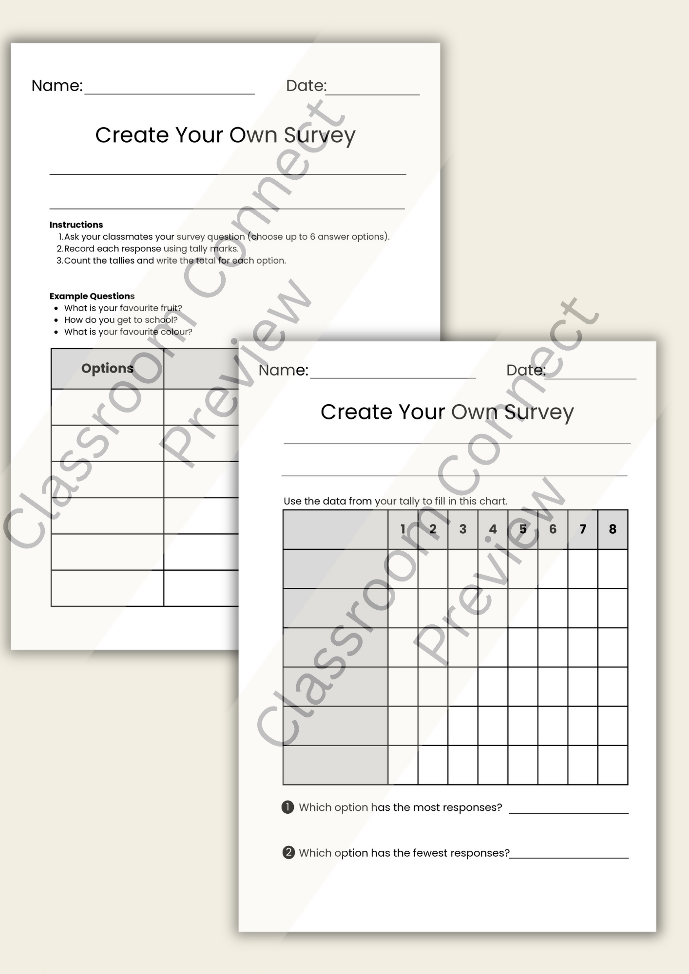 Tally Charts & Graphing Worksheets | Bar Graphs & Birthday Surveys