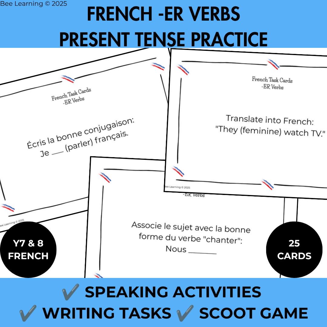 French ER Verbs Present Tense Activities | Task Cards & Conjugation