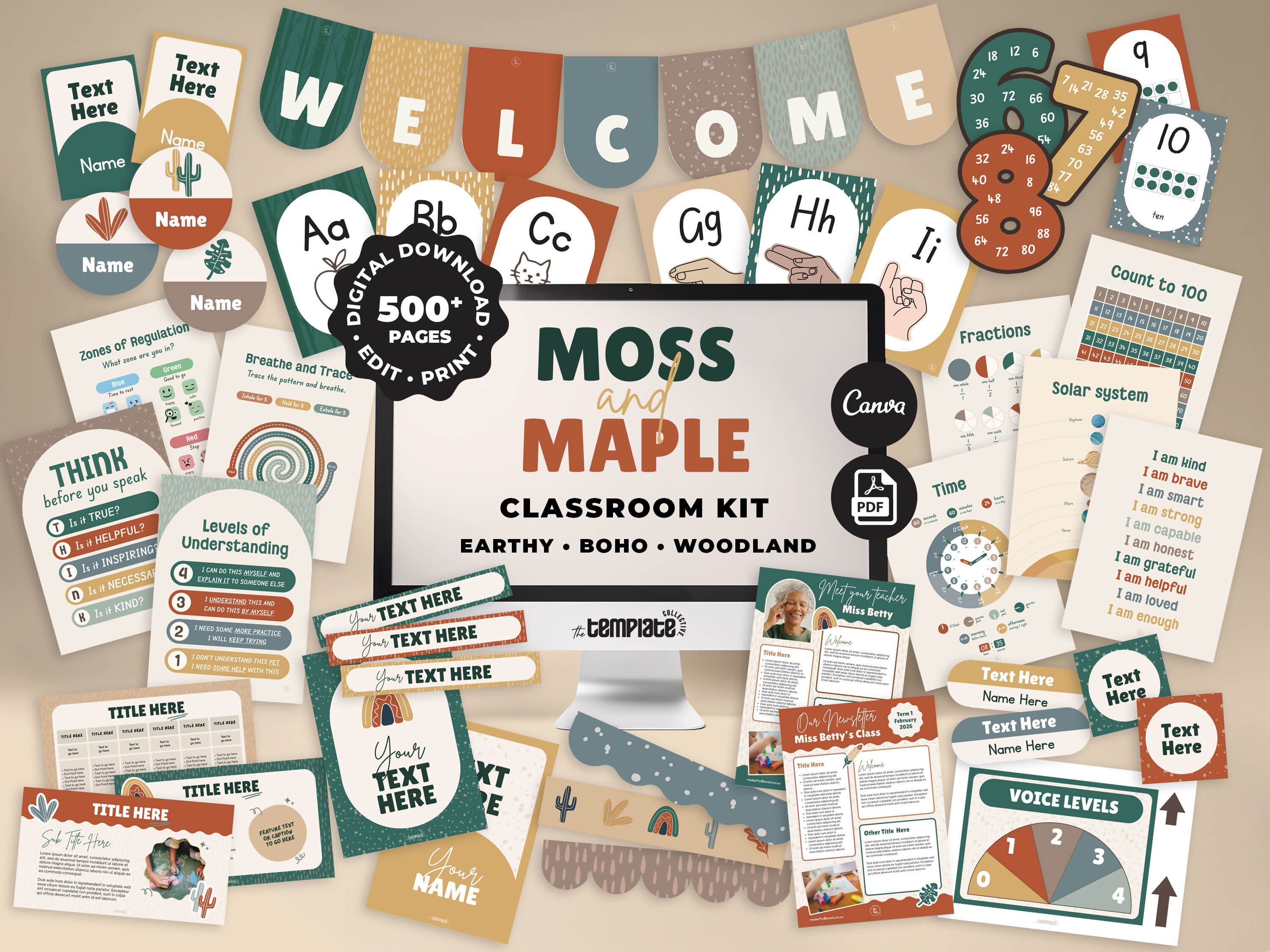 Moss & Maple Classroom Decor Bundle • Boho Woodland Classroom Theme • Bulletin Board Decor • Teacher Resources • Editable & Printable