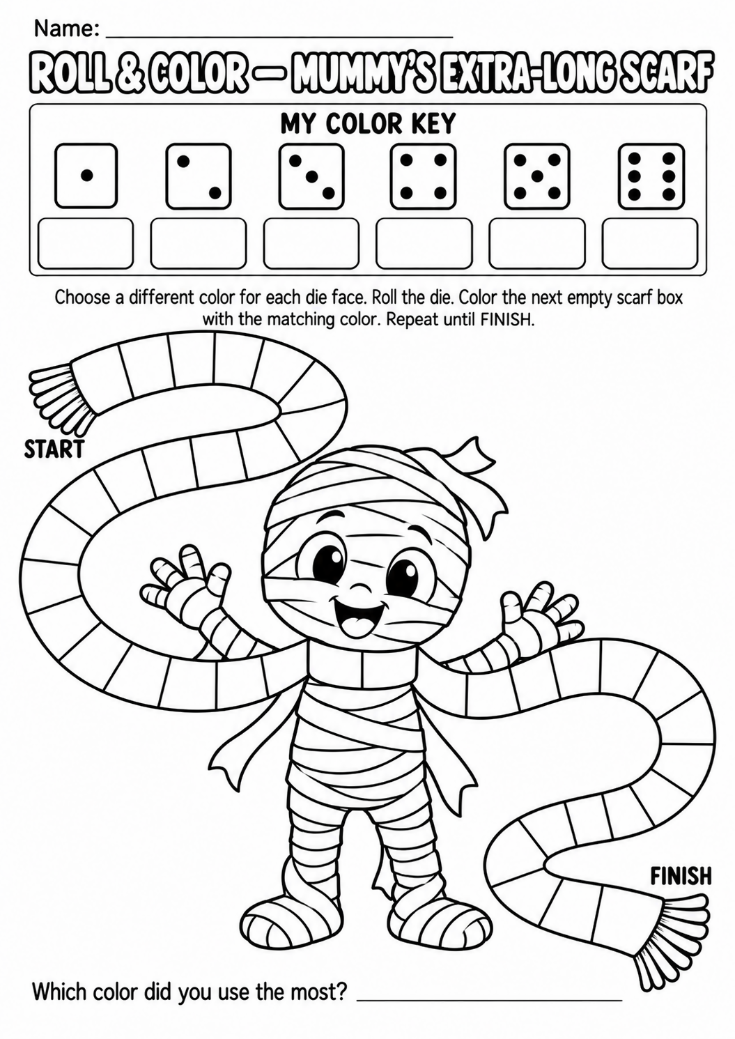 Halloween Math Coloring Pages Kindergarten Roll Color Dice Game Activities