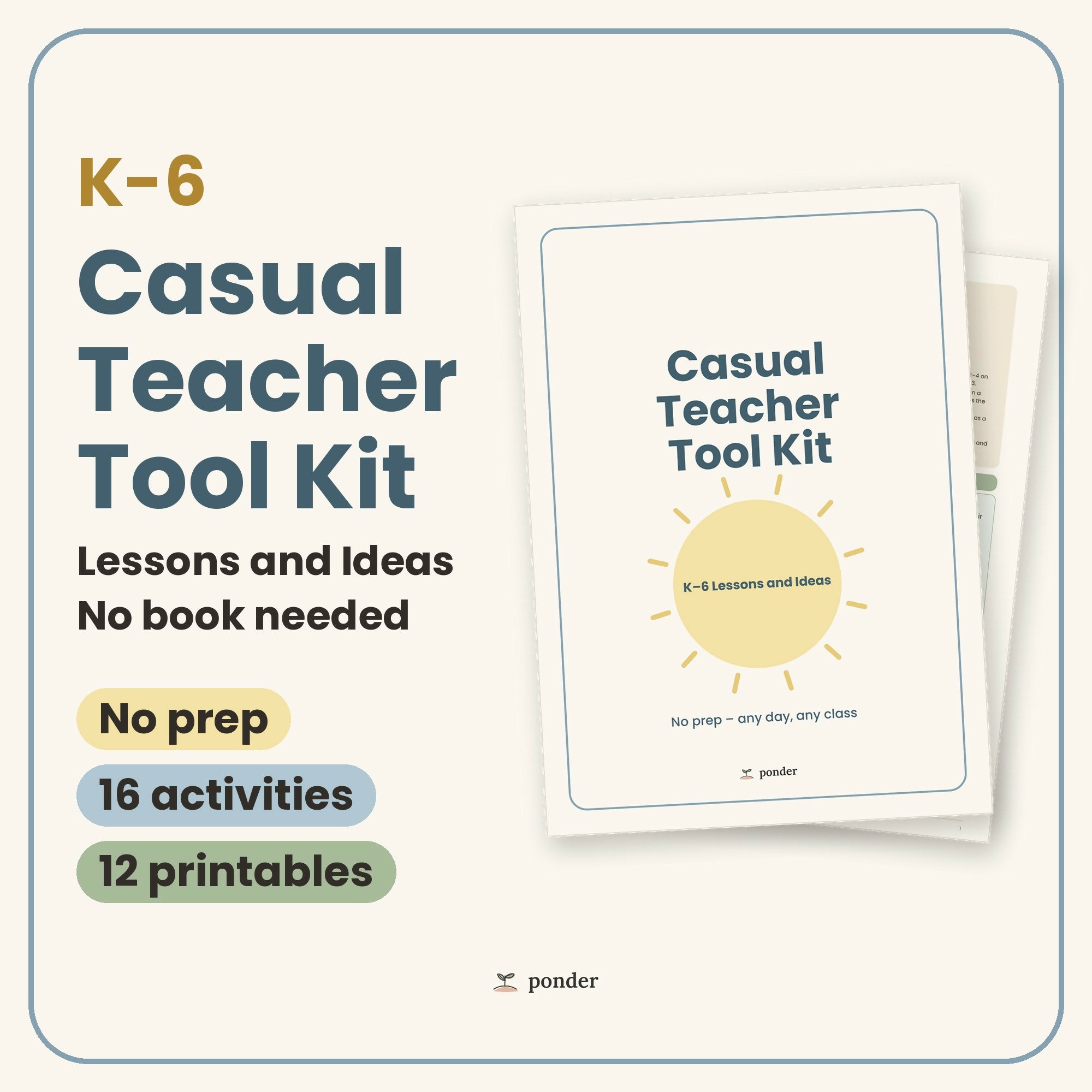 Casual Teacher Tool Kit K-6 | Lessons and Ideas | No Prep
