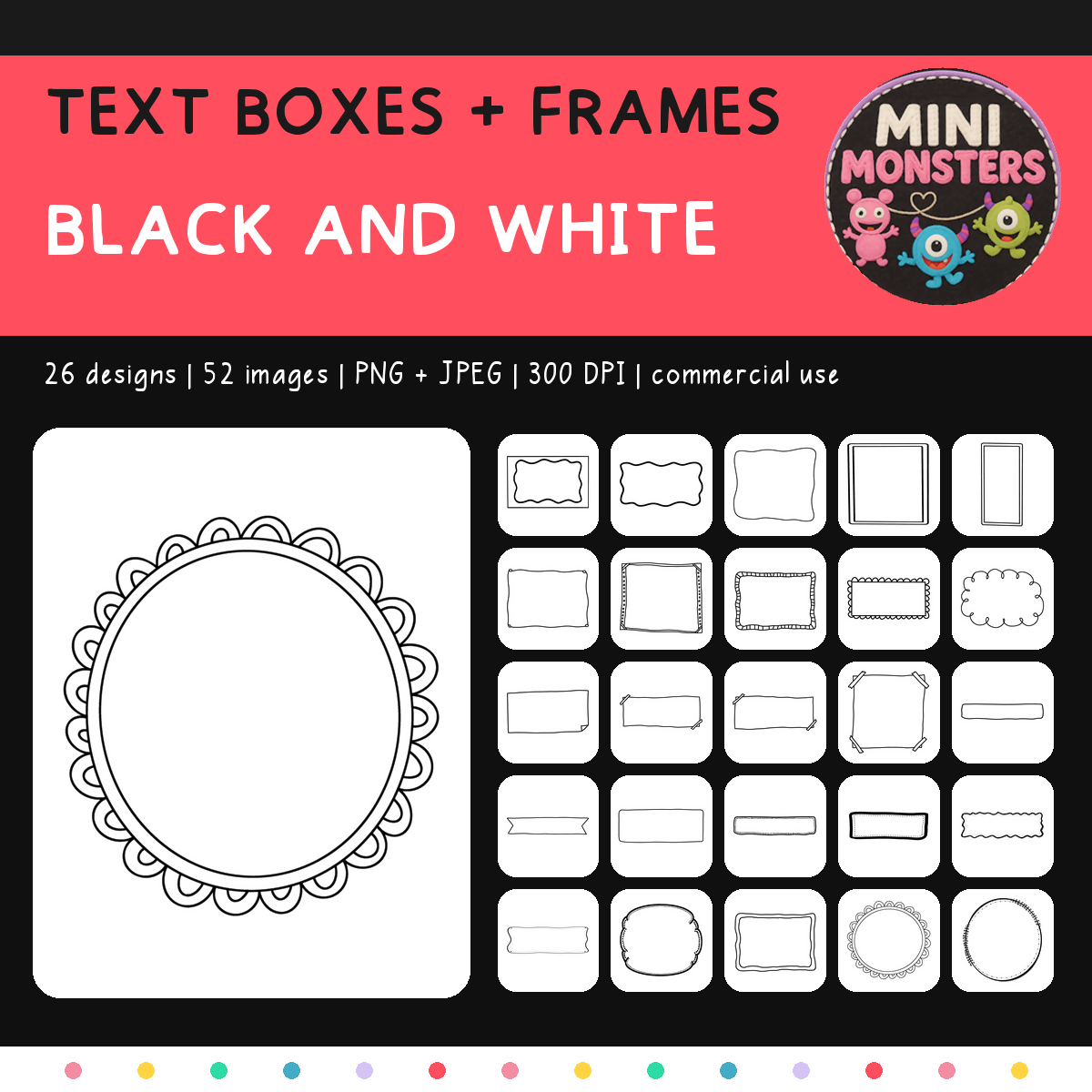 Text Box Clipart | Frames, Borders and Labels | 52 Black and White Images | Commercial Use