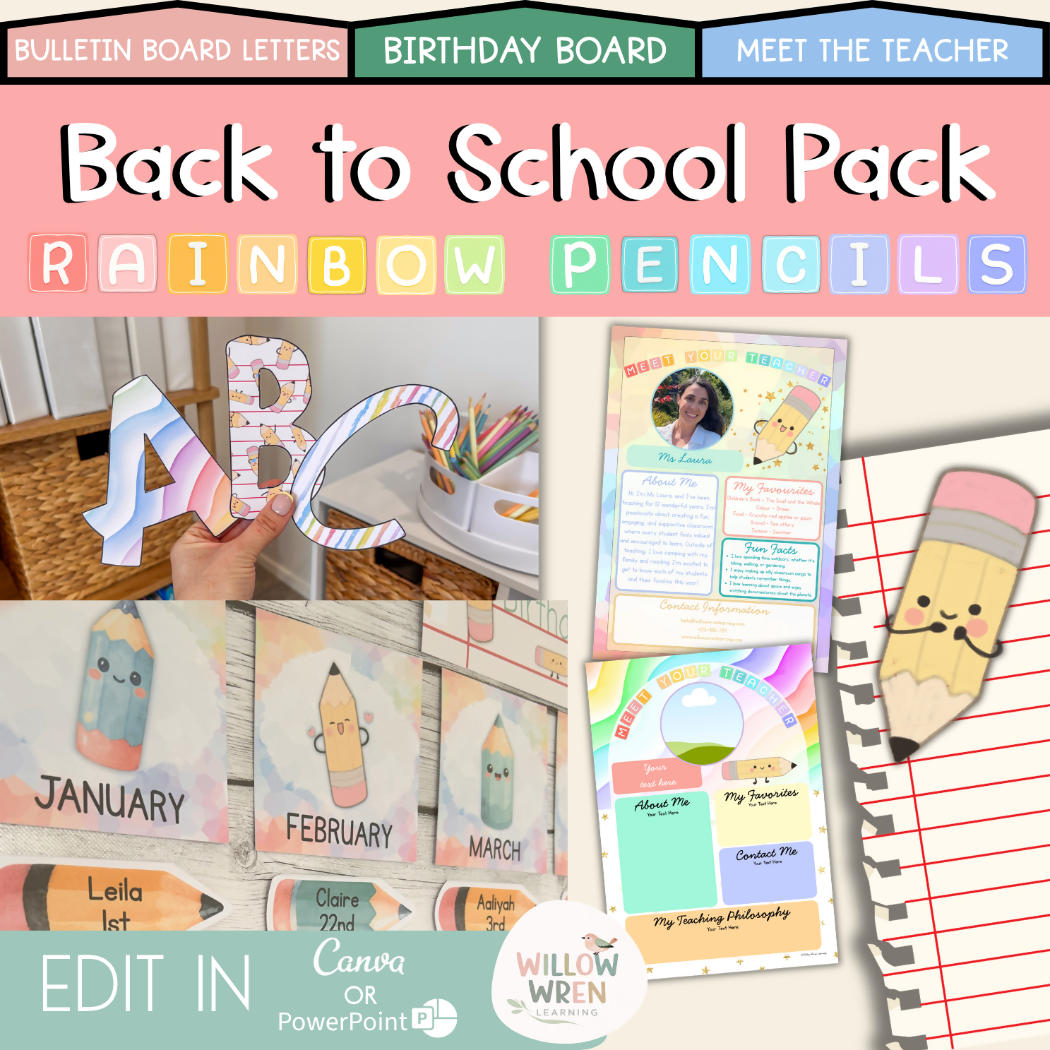 Rainbow Pencils Back to School Bundle I Rainbow Pack Decor