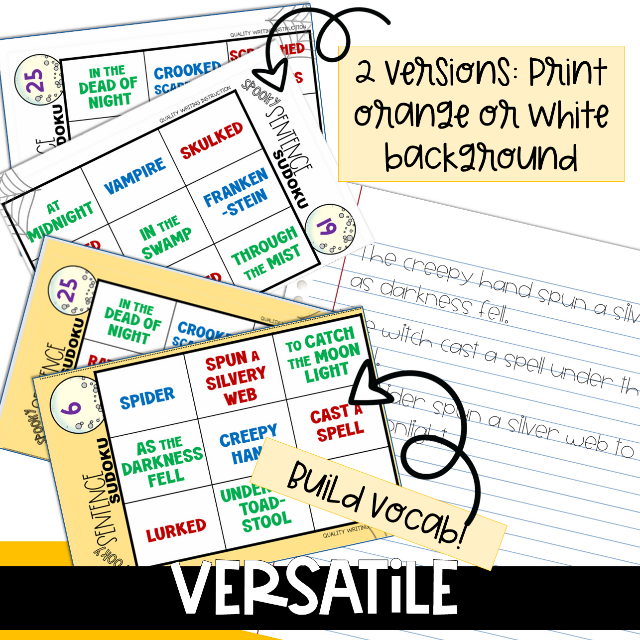 SENTENCE WRITING TASK CARDS | YEAR 3 - 6 | HALLOWEEN | SPOOKY SENTENCES