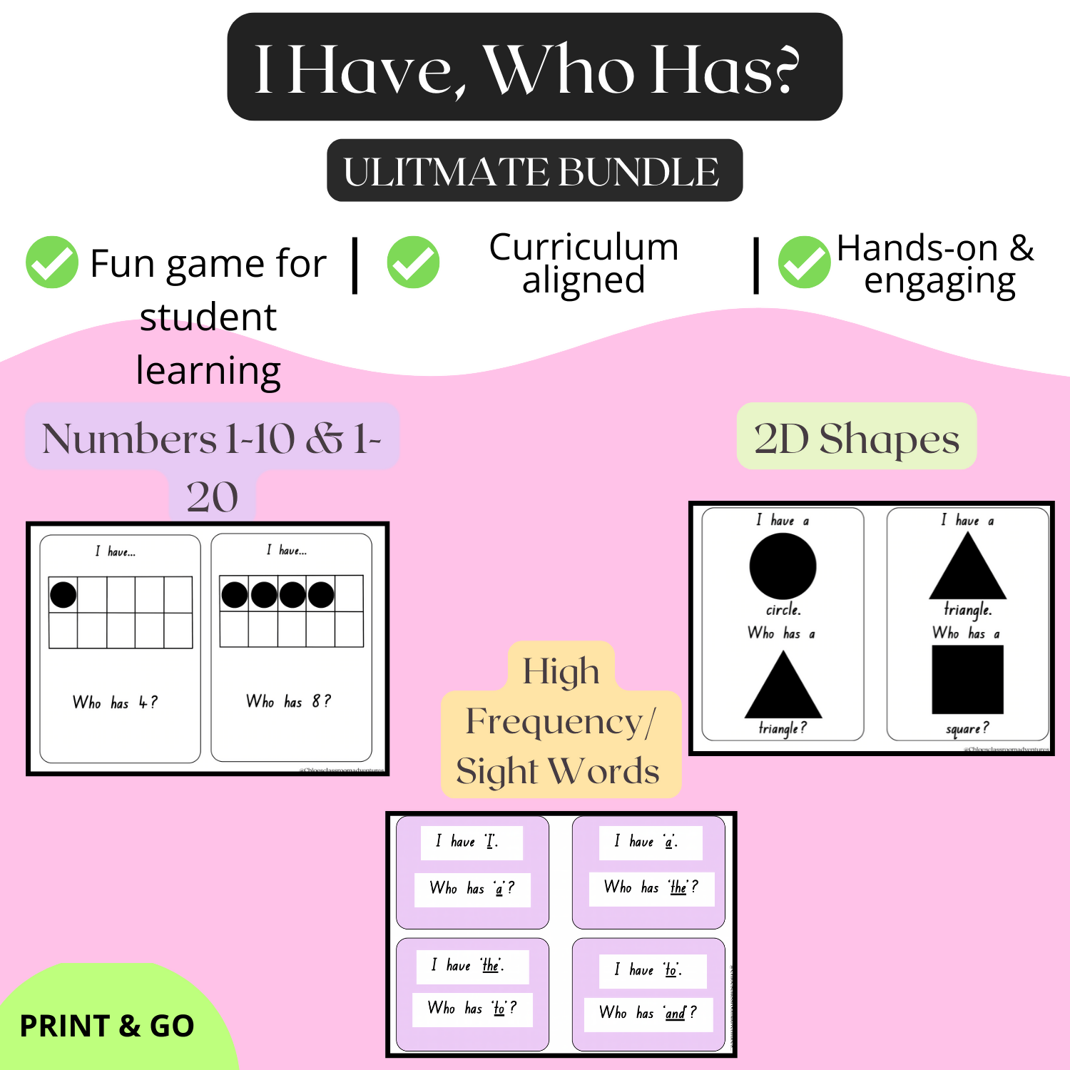 I have, Who Has? Ultimate Game Bundle | Numbers | 2D Shapes | High Frequency/Sight Words