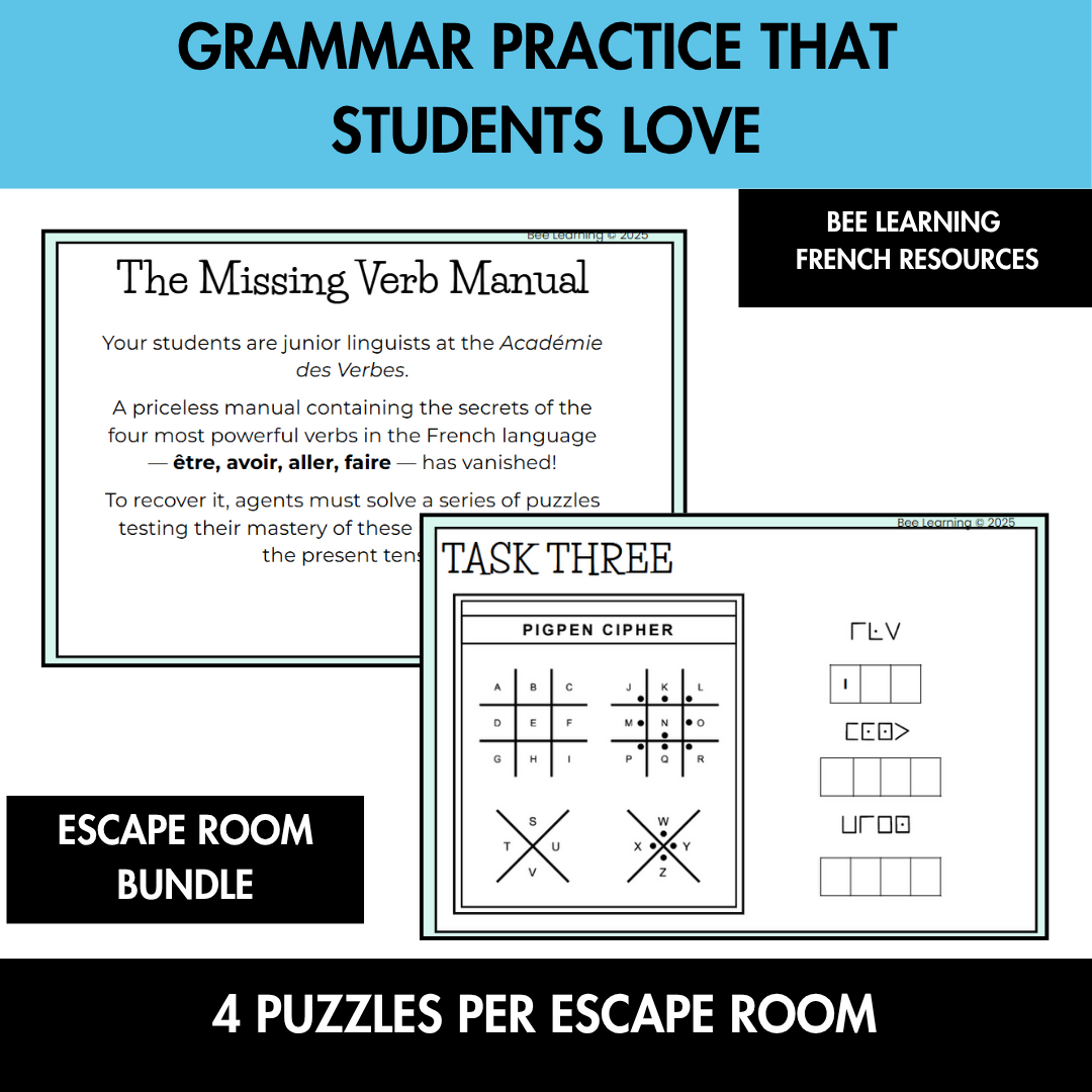 French Present Tense Escape Room Bundle | ER, IR, RE, Être & Avoir, Aller, Faire