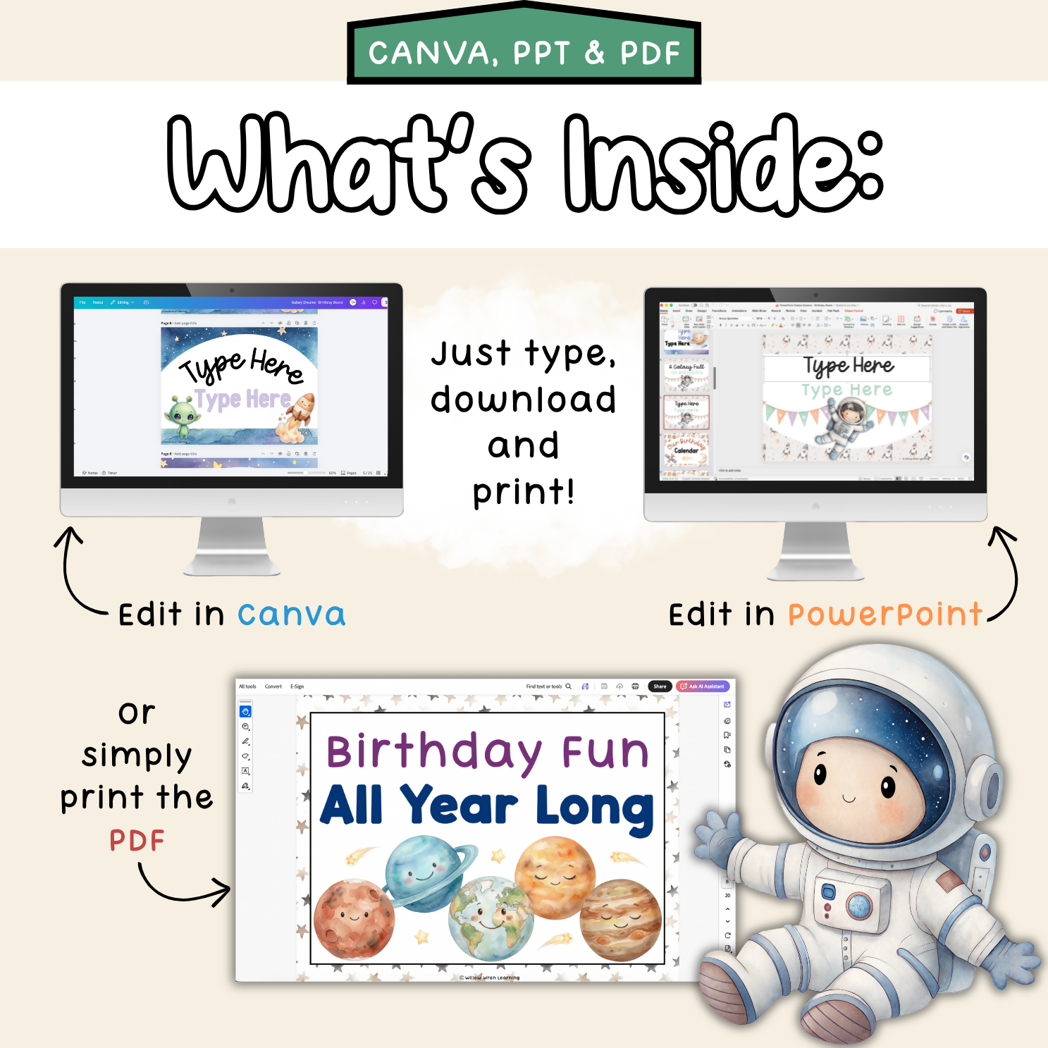 Galaxy Dreams Birthday Board | Editable Birthday Pack Decor Space