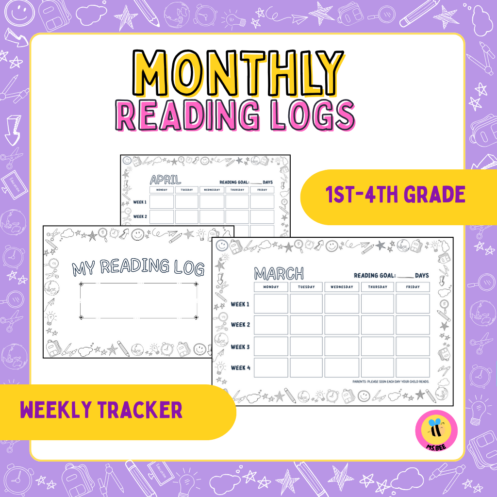 Monthly Reading Log | Parent Signature | Weekly Tracker