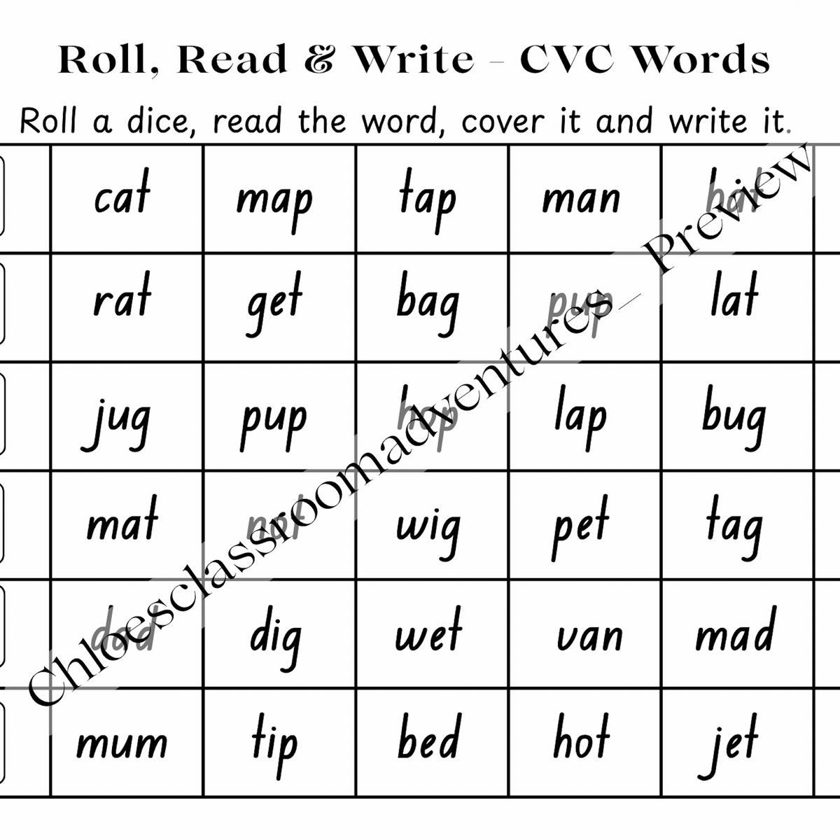 Roll, Read and Write - CVC Words – SHAREIFY