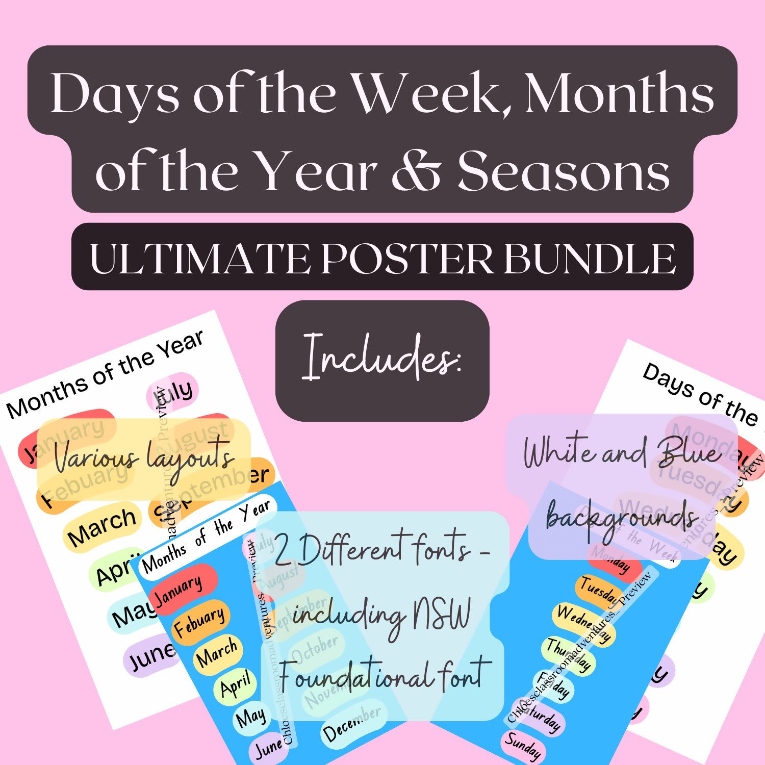Days, Months & Seasons Poster Bundle