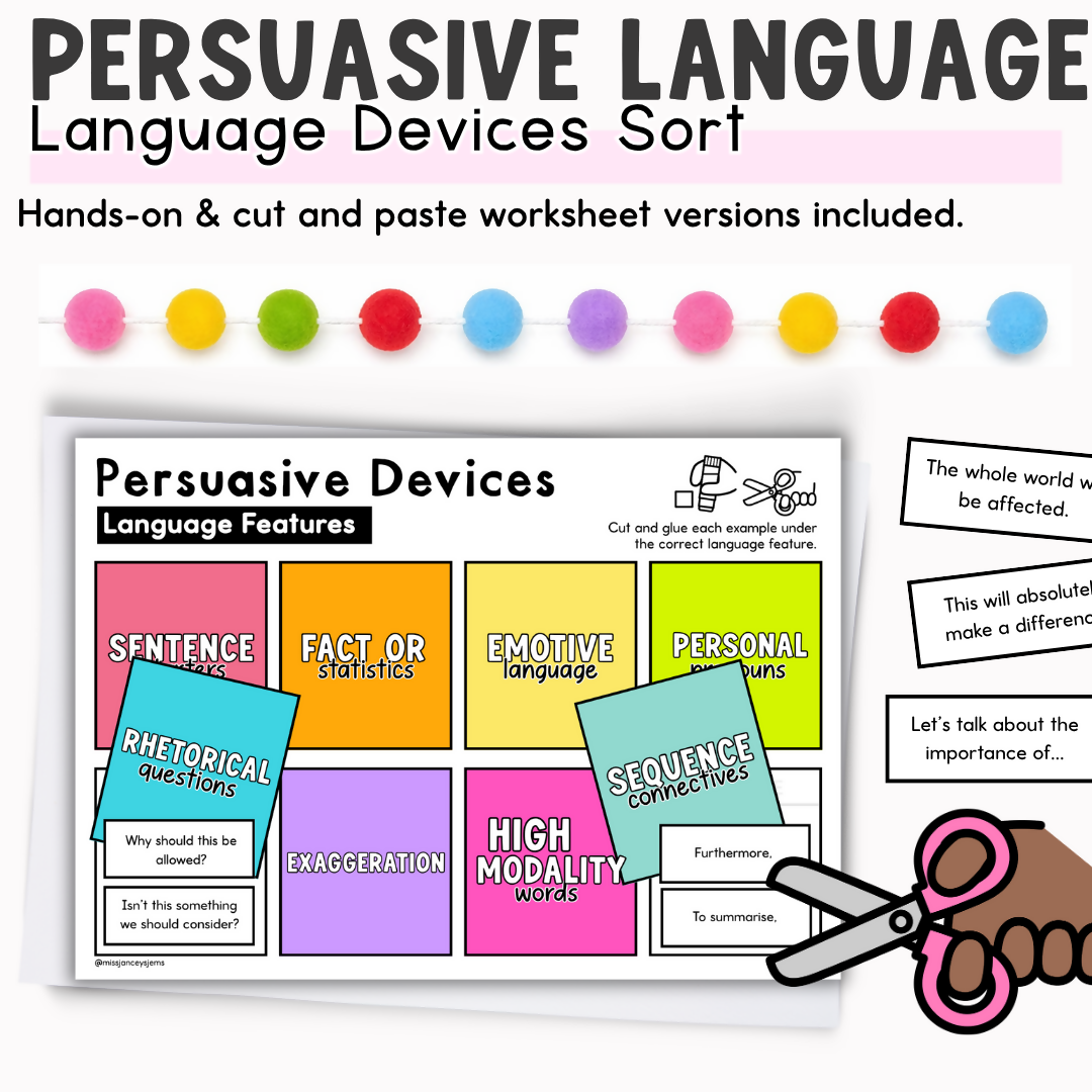 Persuasive Language Features & Devices Sort Opinion Writing Technique & Prompts