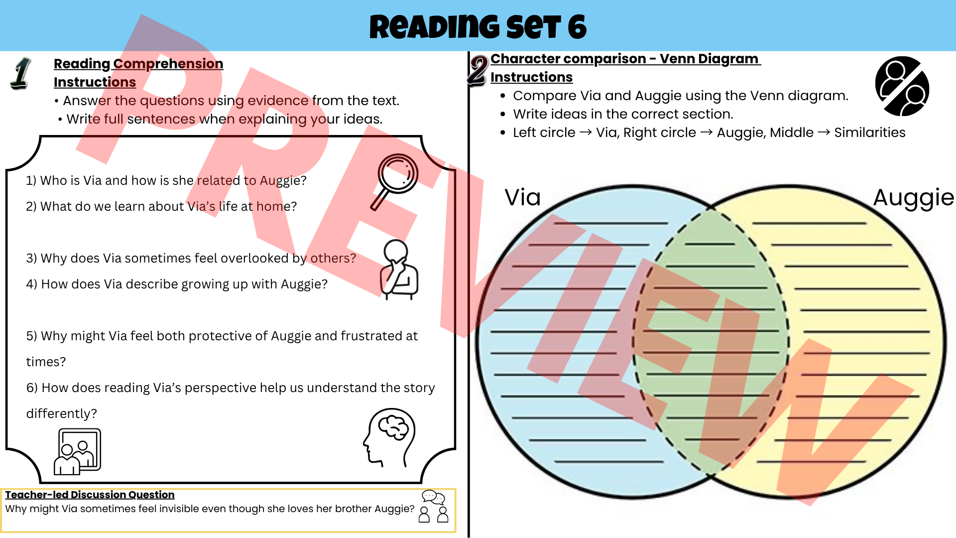 Wonder Novel Study Activities & Worksheets PDF | Reading Comprehension Questions | Grade 4 5 6 Literacy Unit