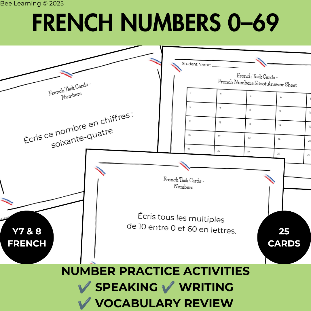French Numbers 0–69 Activities | Task Cards & Speaking Practice