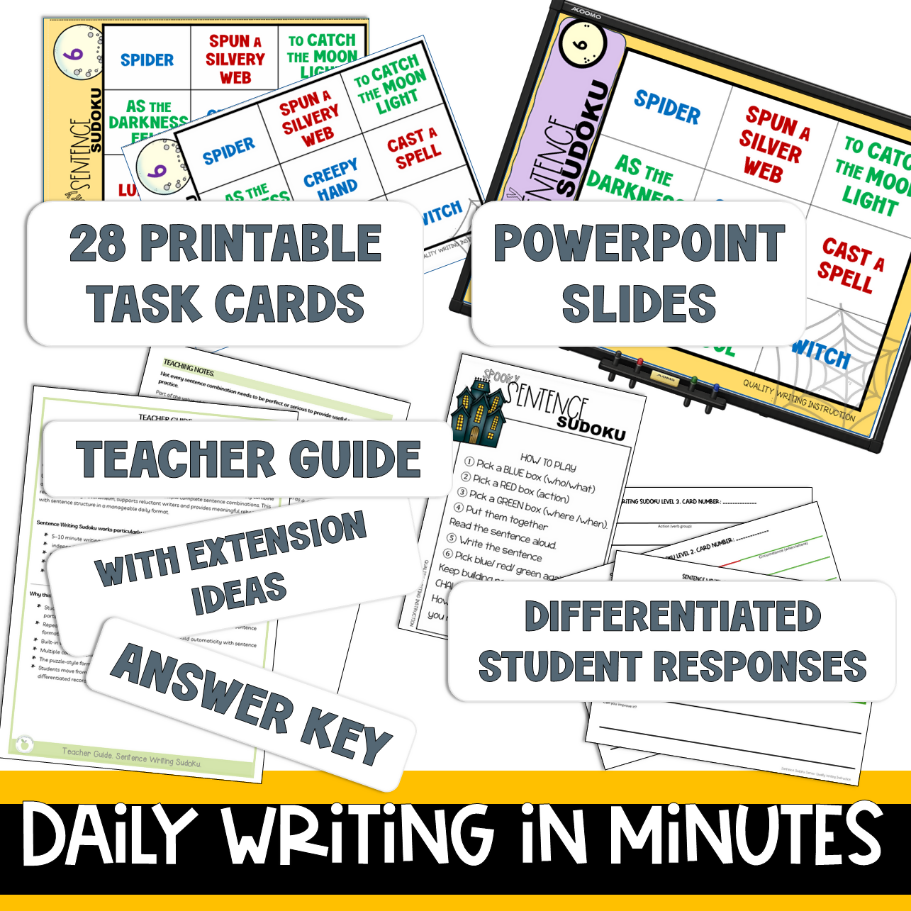 SENTENCE WRITING TASK CARDS | YEAR 3 - 6 | HALLOWEEN | SPOOKY SENTENCES