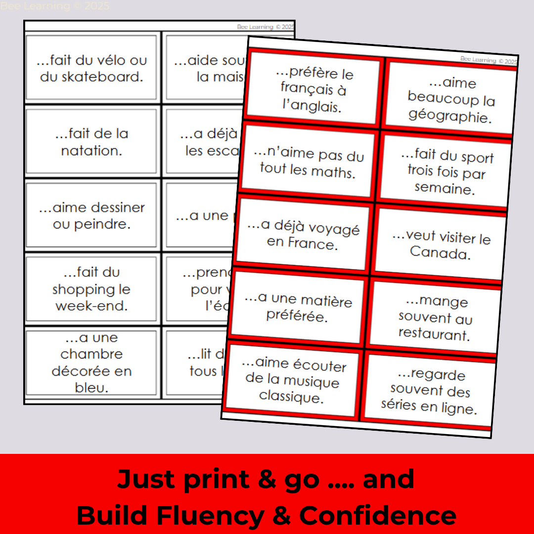 Find Someone Who French Speaking Game | Intermediate French Activities | Year 9