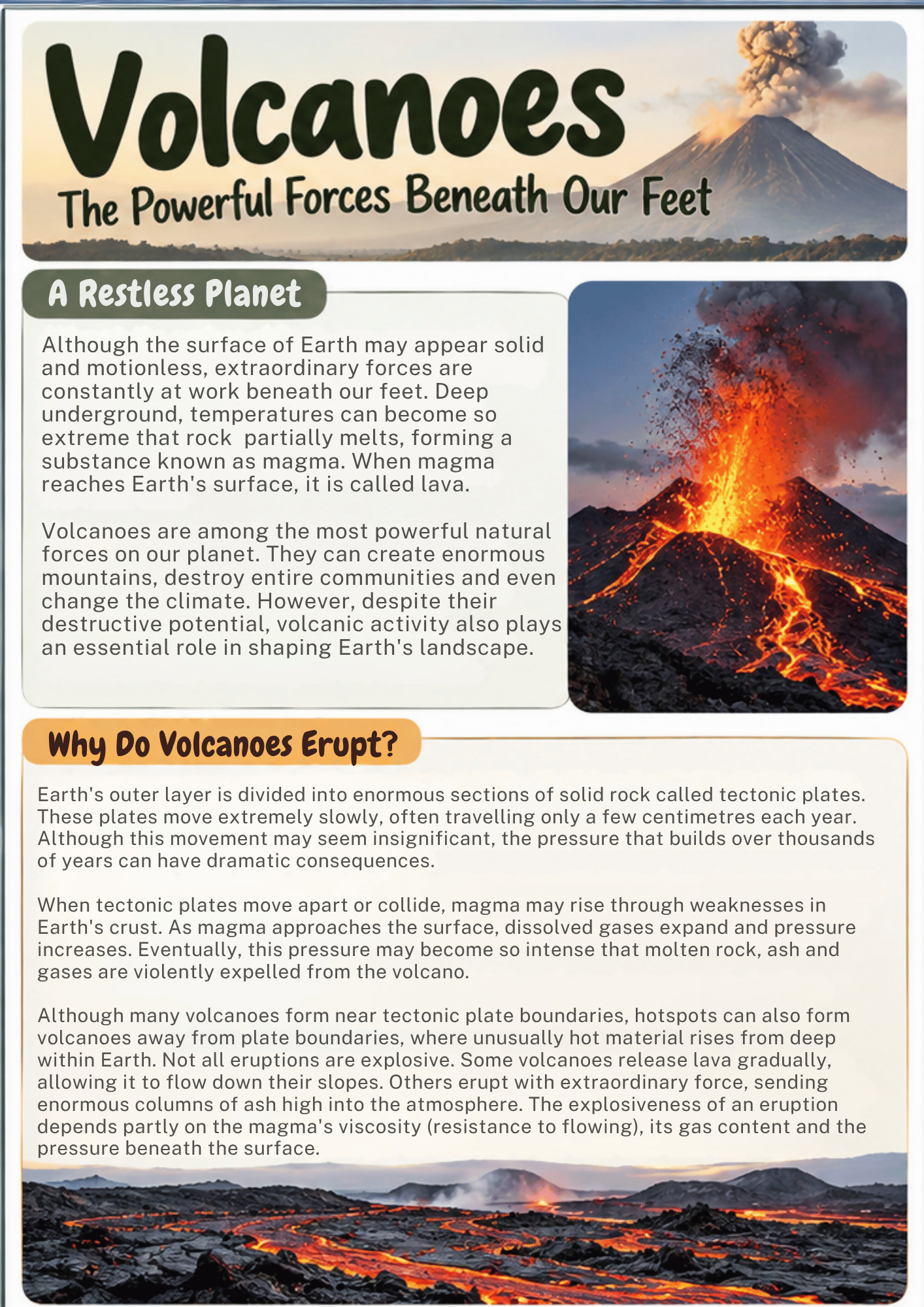Volcanoes Reading Comprehension & Informative Writing Mini Unit | Years 5–6