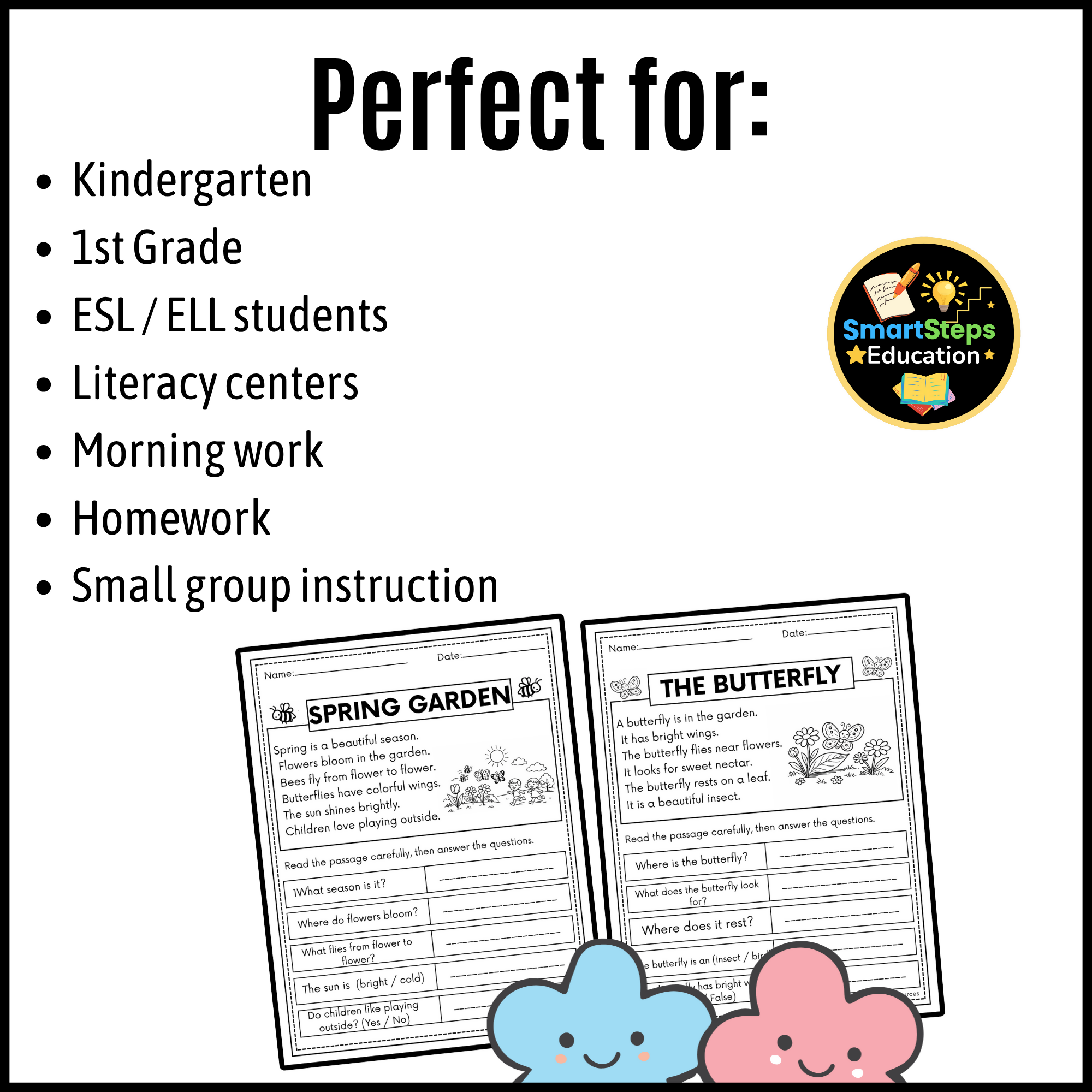 Spring Reading Comprehension Passages | Differentiated Worksheets for Kindergarten & First Grade