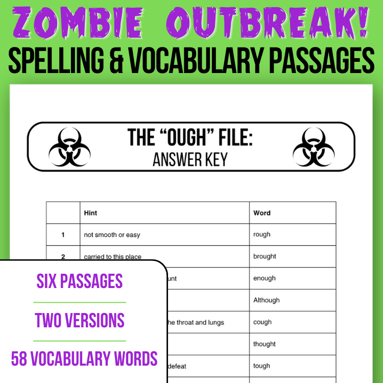 Zombie Outbreak! Spelling and Vocabulary Cloze Passages | 2 Versions | Years 5–6