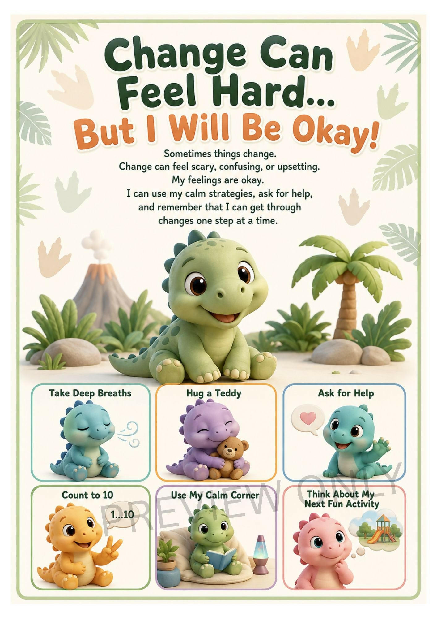 OT Designed - Dinosaur Change Can Feel Hard Chart - Printable