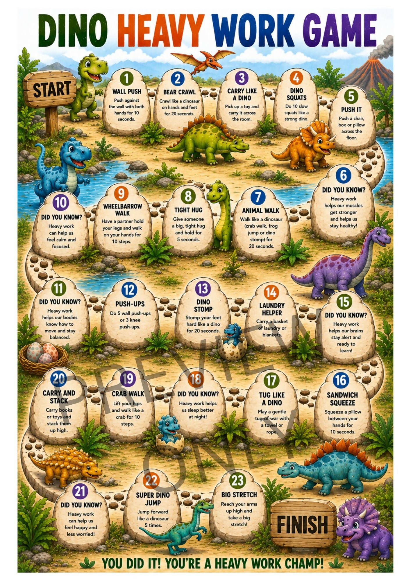 OT Designed - Proprioception - Dinosaur Heavy Work Boardgame (Printable)