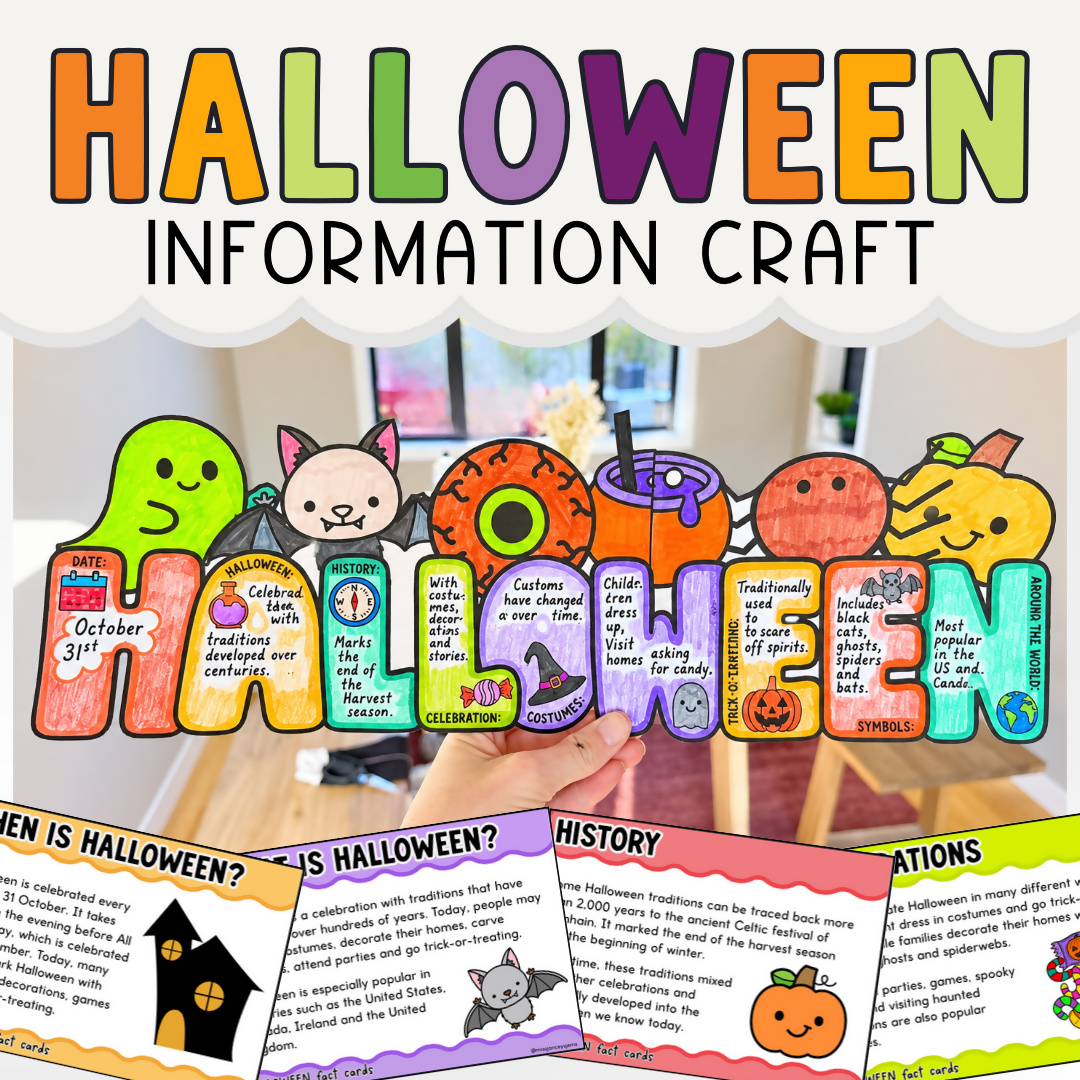 Halloween Information Craft | October Craft, Autumn Activities, Halloween Reading & Writing, Informational Fact Cards, Bulletin Board Display & Classroom Craft