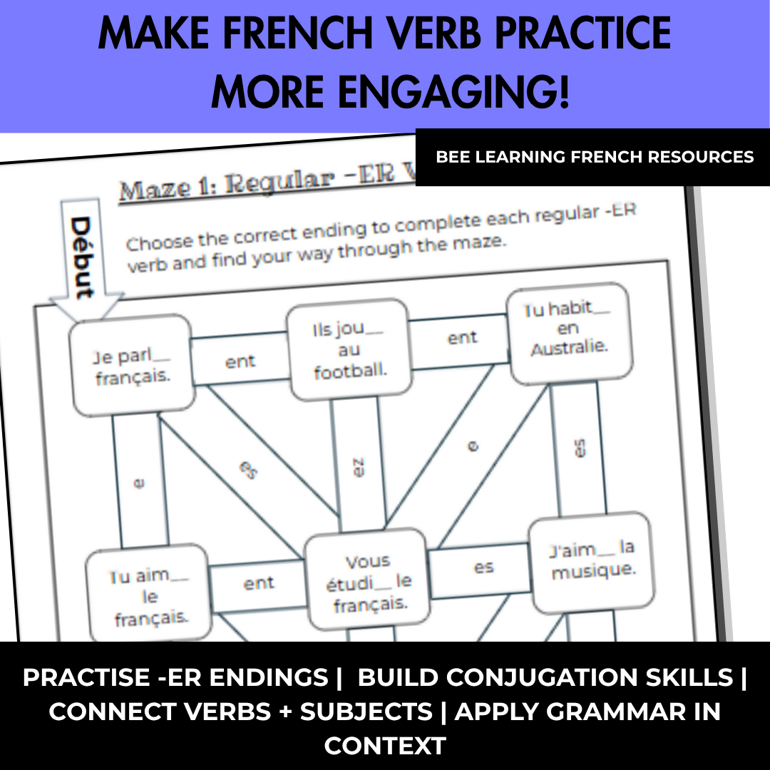 French Regular -ER Verbs Present Tense Mazes | French Verb Conjugation | Year 7–8