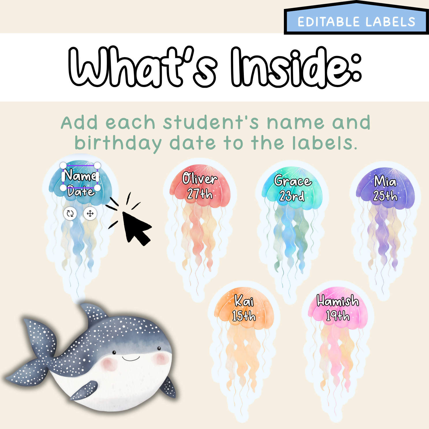 Ocean Blue Birthday Board | Editable Decor Sea Creatures