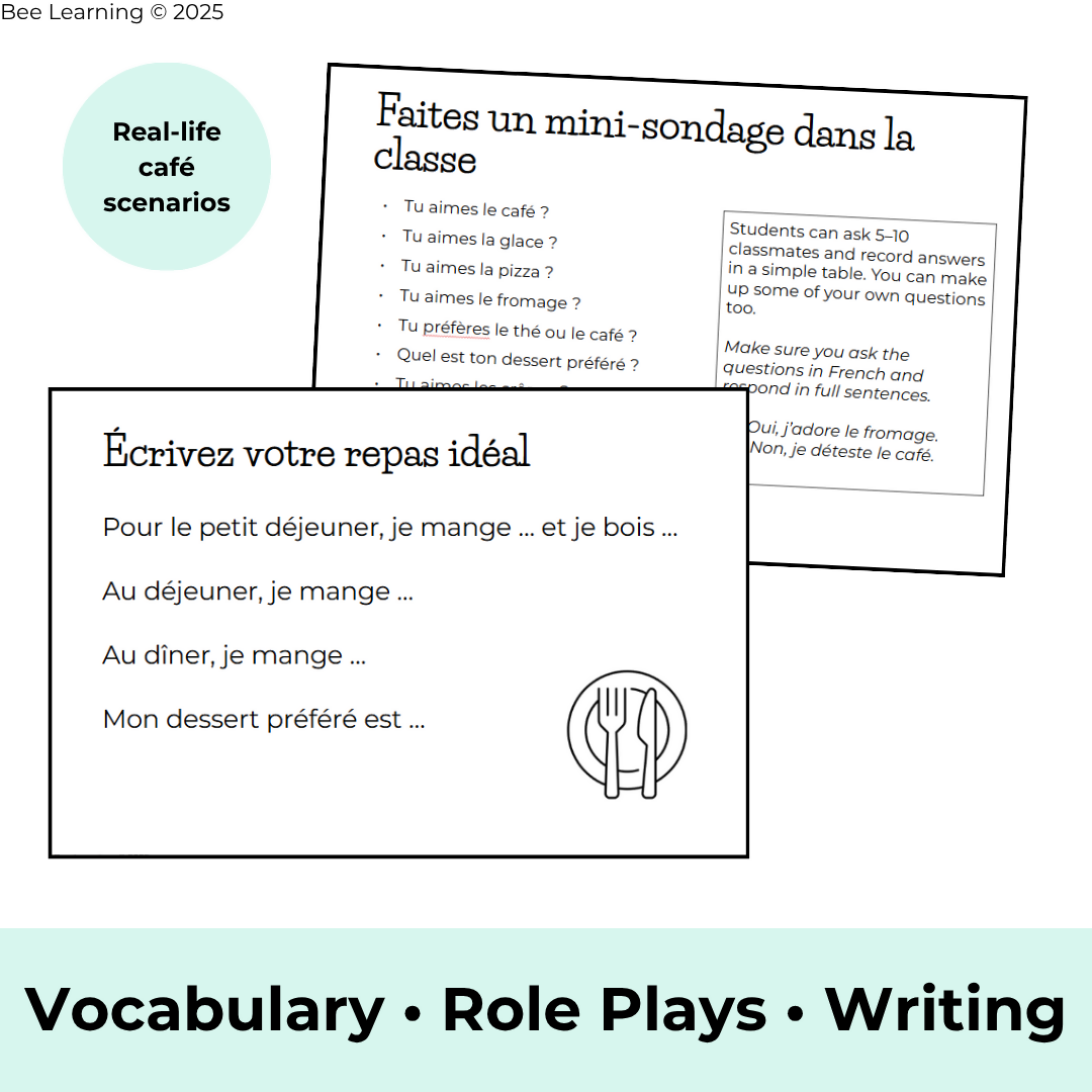 French Food Unit | Café Role Play & Speaking Activities | Year 7–8