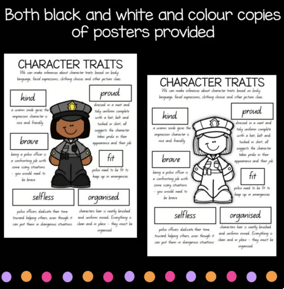 Describing Characters Positive and Negative Traits | Year 2-5 English | Worksheets and Posters | Australian Curriculum