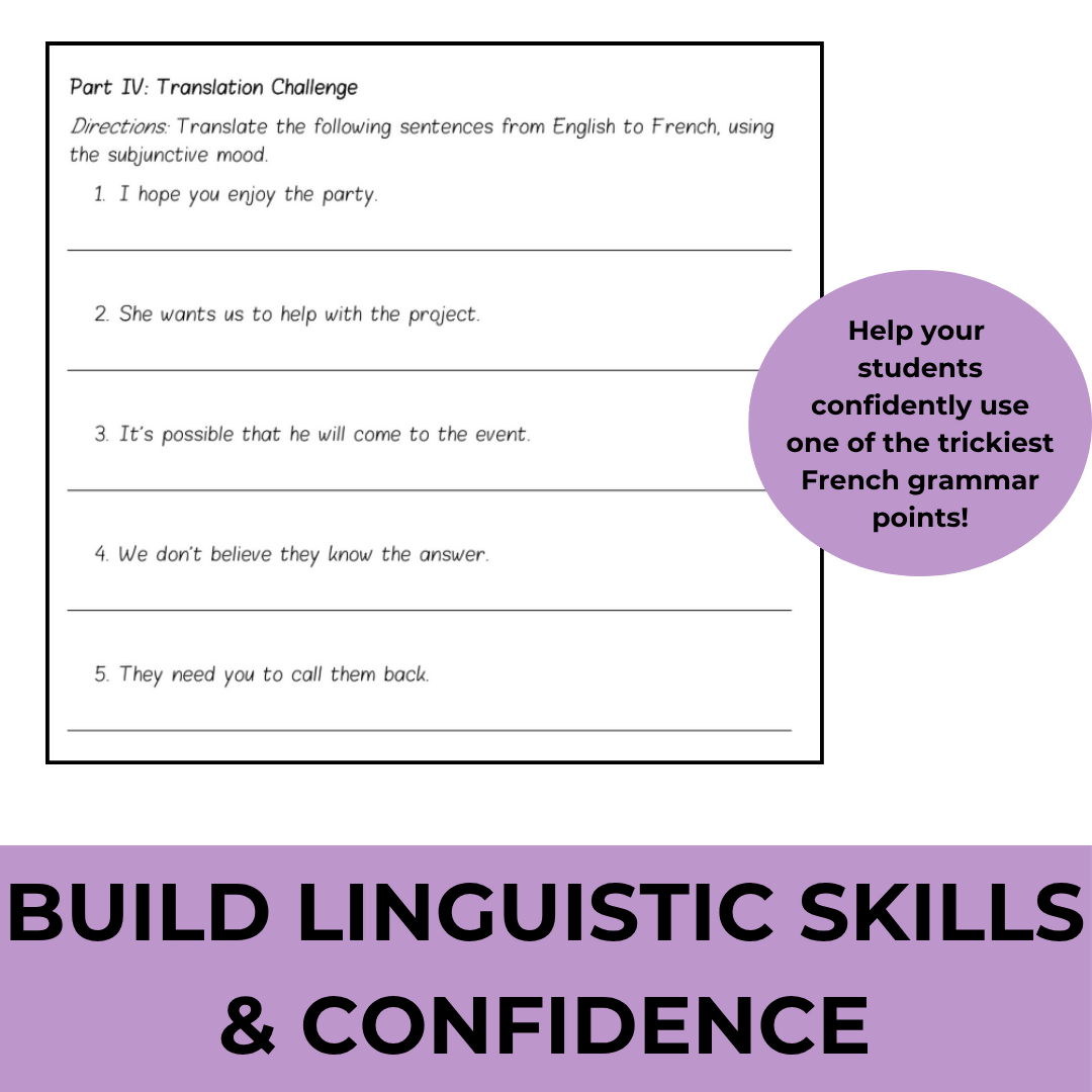 French Subjunctive | Le Subjonctif | Grammar & Writing Activities