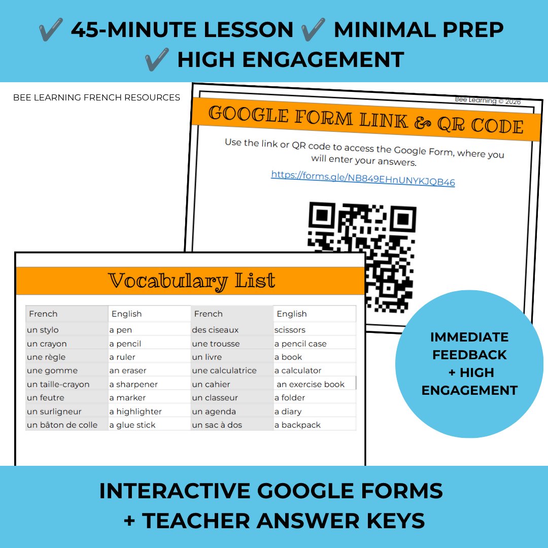 French Classroom Objects Escape Room | Gender & Plural Nouns | Year 7–8 | Print & Digital