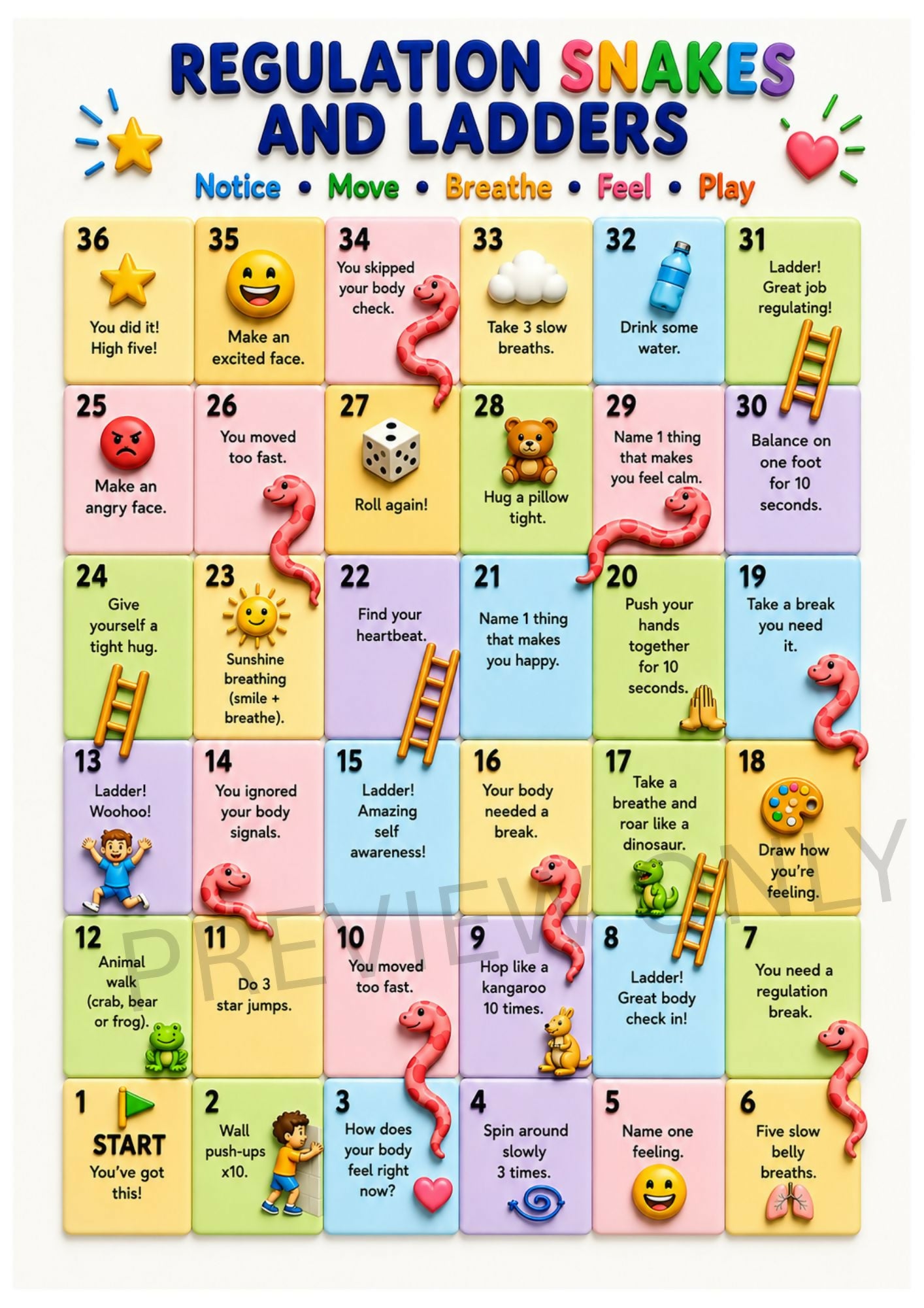 OT Designed - Regulation Snakes and Ladders - Therapy Boardgame - Printable