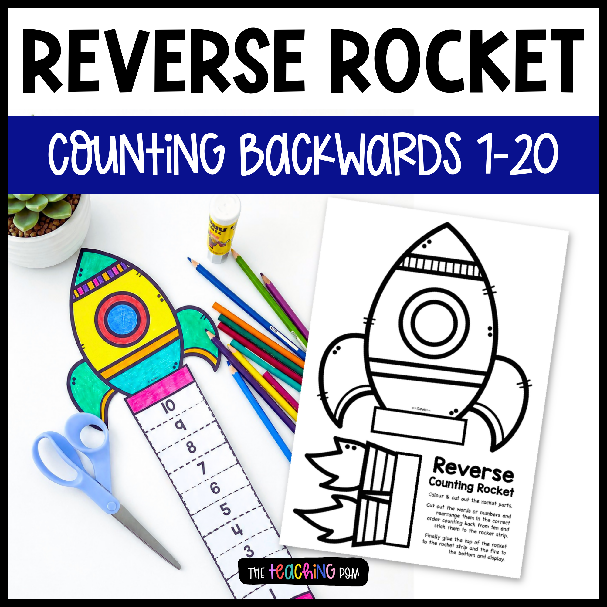 Reverse Rocket Counting Backwards from 20 Cut & Paste Activity