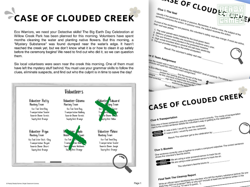 Eco Warrior Grammar Mystery Game | Eliminate the Suspects | Years 5-6