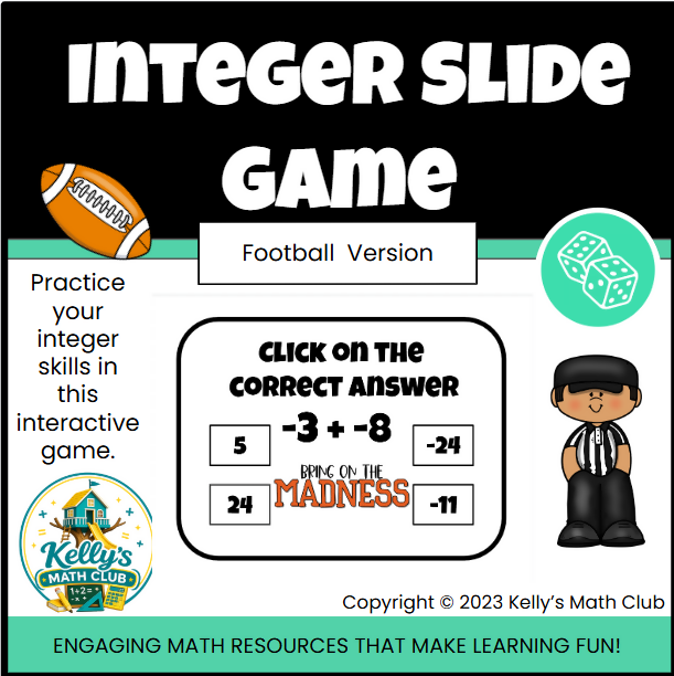 Football-Themed Integer Slide Game - Google Slides and Power Point