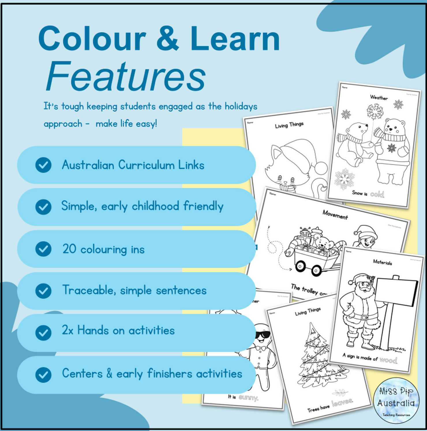 CHRISTMAS Colouring in Science: End of Year Review: *Foundation* Aus Curriculum